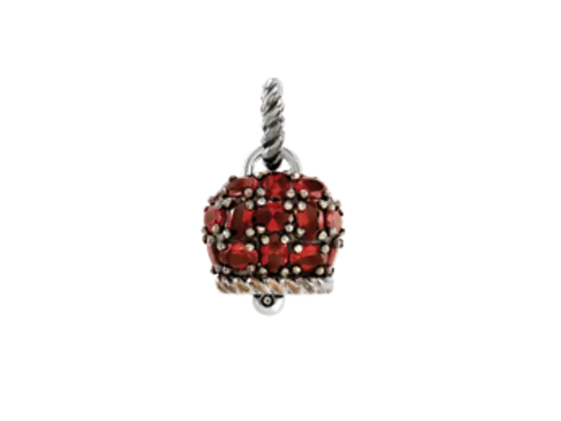 CIONDOLO CAMPANELLA GRANDE ARGENTO BRUNITO CON SIAMITI ROSSO RUBINO ET VOILA’ CHANTECLER 44320