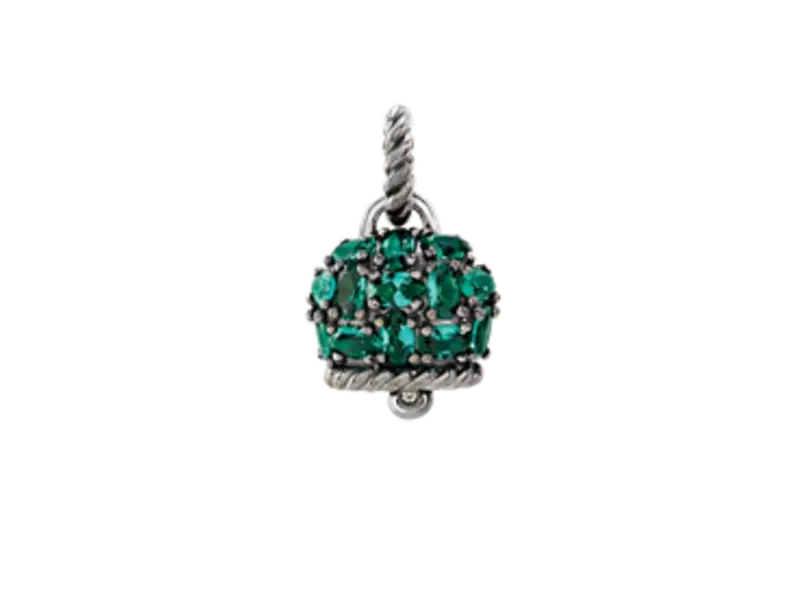 CIONDOLO CAMPANELLA GRANDE ARGENTO BRUNITO CON SIAMITI VERDE SMERANDO ET VOILA’ CHANTECLER 44319