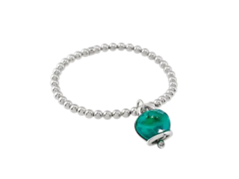 BRACCIALE ELASTICO IN ARGENTO CON CAMPANELLA MEDIA IN RESINA SFACCETTATA COLOR VERDE PARAIBA ET VOILA’ CHANTECLER 44305