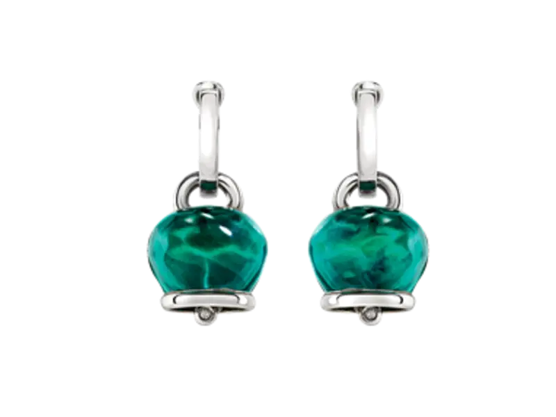 ORECCHINI CAMPANELLA MEDI IN ARGENTO E RESINA SFACCETTATA COLOR VERDE PARAIBA CON DUE DIAMANTI ET VOILA’ CHANTECLER 44304