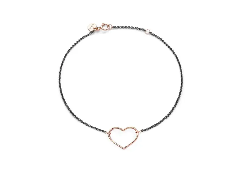 BRACCIALE CUORE IN ARGENTO PVD NERO E ORO ROSA CON AMORE BURATO CI698