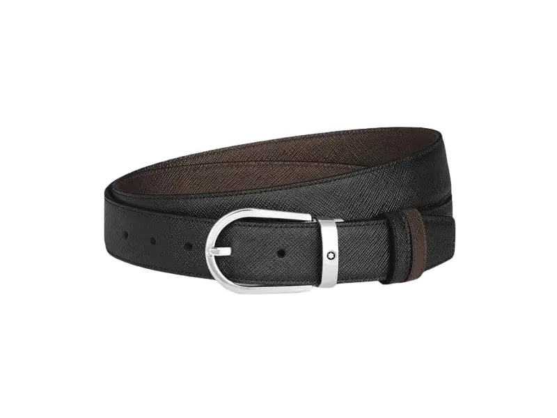 CINTURA REVERSIBILE IN PELLE NERA/MARRONE CON FIBBIA A FERRO DI CAVALLO 30 MM SARTORIAL MONTBLANC 222139