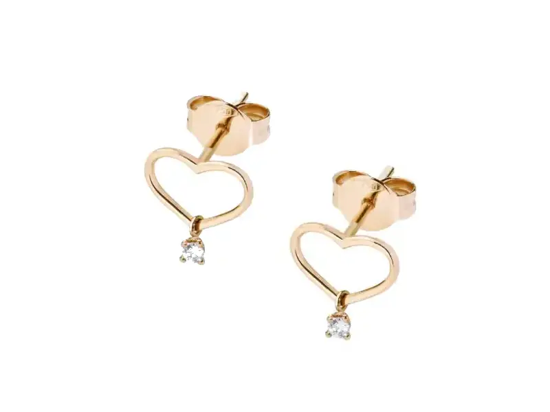 ORECCHINI CUORE A LOBO IN ORO ROSA CON DIAMANTE CON AMORE BURATO E0047WHY002
