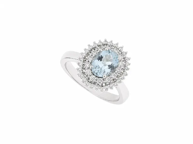 ANELLO IN ORO BIANCO CON ACQUAMARINA E DIAMANTI ANTILOPE N1764R