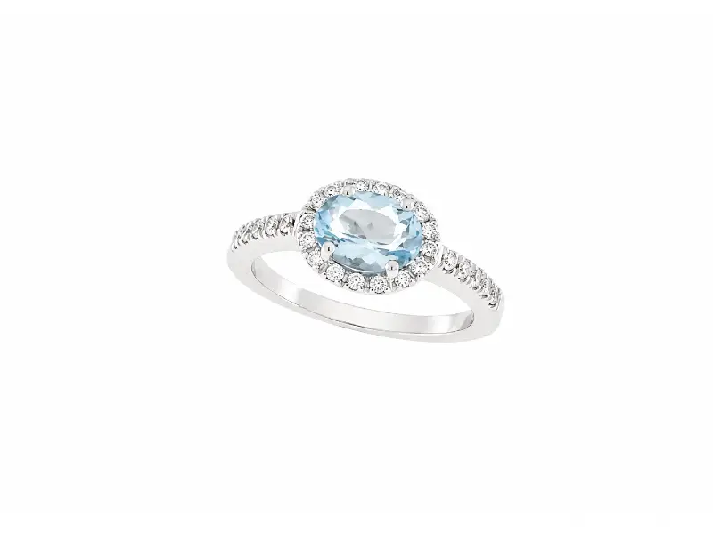 ANELLO IN ORO BIANCO CON ACQUAMARINA E DIAMANTI ANTILOPE P1252M