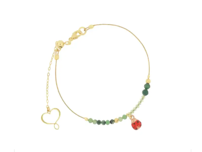 BRACCIALE IN ARGENTO GALVANICA ORO GIALLO E CAVETTO IN ACCIAIO BREZZA D’ESTATE COCCINELLA MAMAN ET SOPHIE BPBRECOC