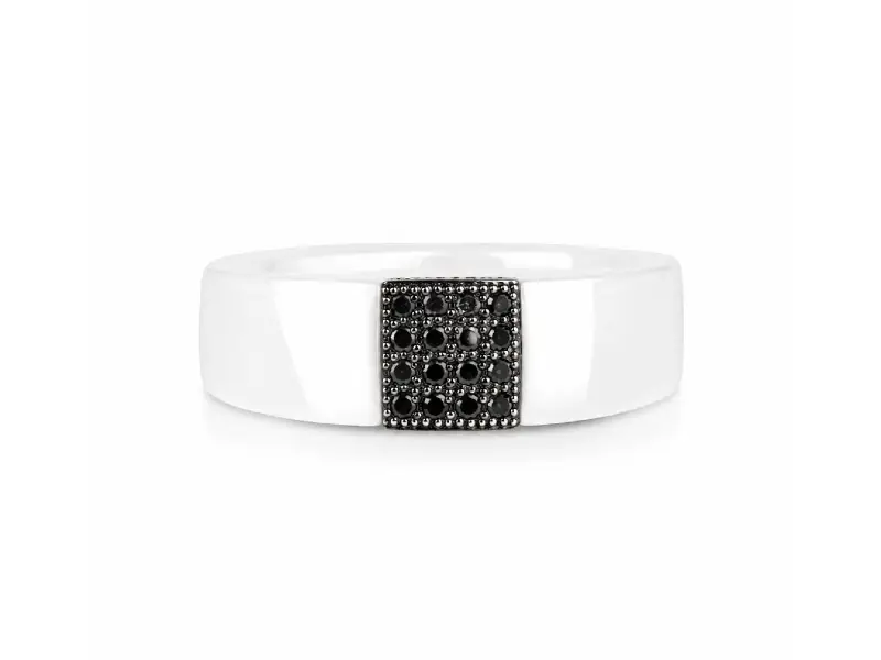 ANELLO ESTENSIBILE IN CERAMICA BIANCA E DIAMANTI NERI SCACCO ROBERTO DEMEGLIO 971B1DN