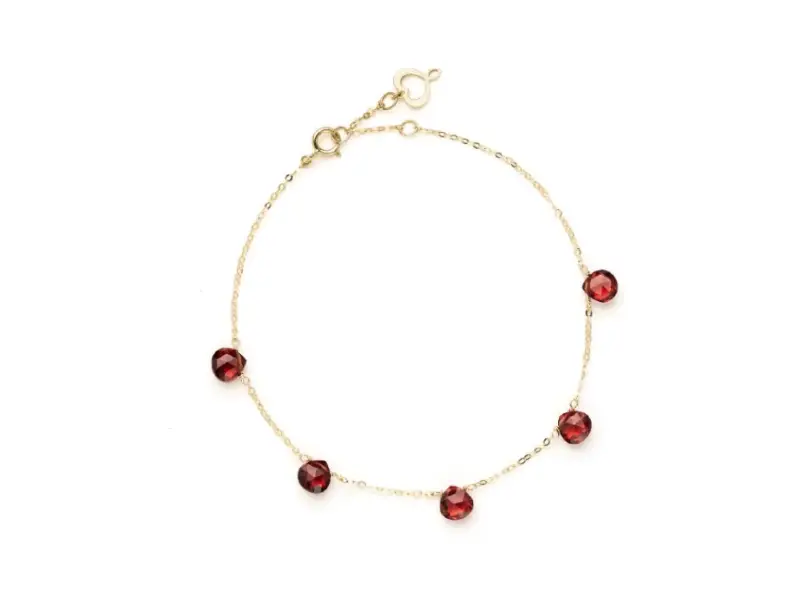 BRACCIALE IN ORO GIALLO 18KT CON CINQUE GOCCE DI GRANATO GOCCE DI ENERGIA MAMAN ET SOPHIE BRDRP5GR