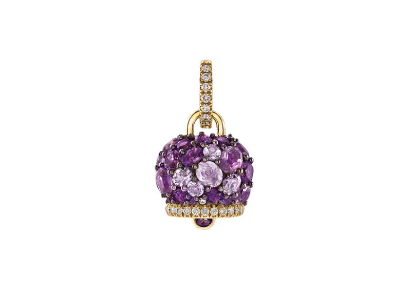 CIONDOLO CAMPANELLA MEDIO ORO GIALLO 9KT CON AMETISTE E DIAMANTI CAMPANELLE CHANTECLER 44682