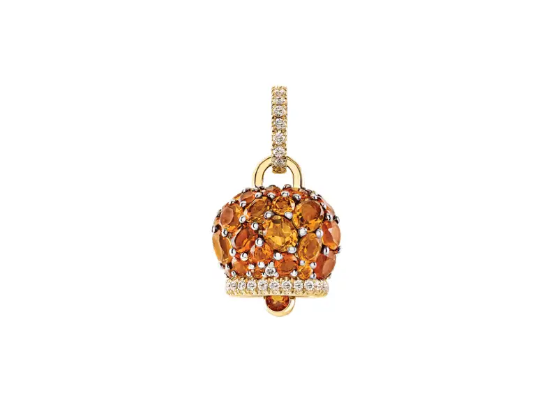CIONDOLO CAMPANELLA MEDIO ORO GIALLO 9KT CON CITRINI E DIAMANTI CAMPANELLE CHANTECLER 45027