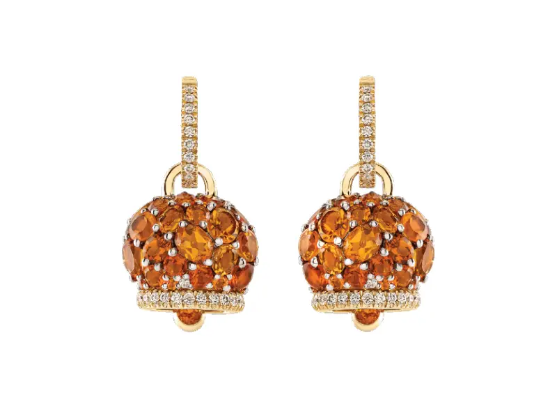 ORECCHINI CAMPANELLA MEDI IN ORO GIALLO 9 KT DIAMANTI E CITRINI CAMPANELLE CHANTECLER 45028