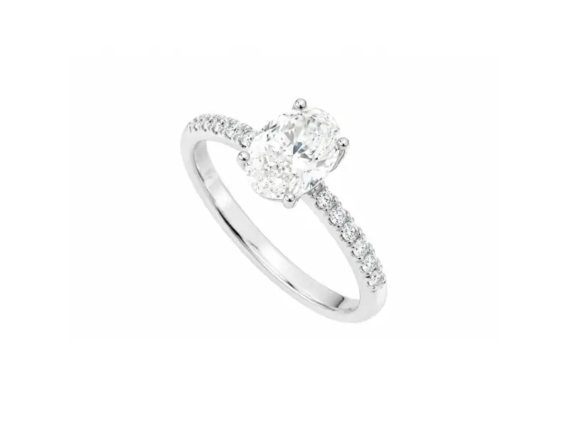 ANELLO SOLITARIO IN ORO BIANCO E DIAMANTI CON DIAMANTE OVALE 1.01 CT F VS2 JB101FVS2