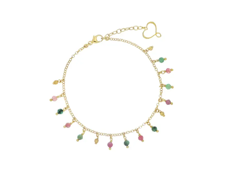 BRACCIALE IN ARGENTO GALVANICA ORO GIALLO CON TORMALINE ROSA E SMERALDI FRANGE MAMAN ET SOPHIE BRFRATOSM
