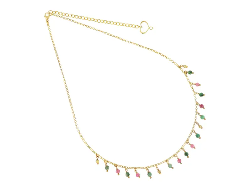 GIROCOLLO IN ARGENTO GALVANICA ORO GIALLO CON TORMALINE ROSA E SMERALDI FRANGE MAMAN ET SOPHIE GCFRATOSM
